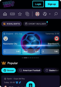 TurboWin casino mob screen sports