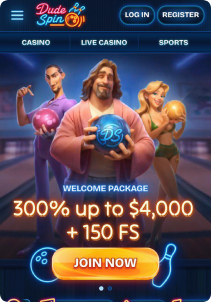 DudeSpin casino mob screen main page