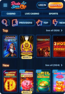 DudeSpin casino mob screen slots games