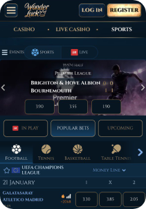 Wonderluck casino mob screen sports