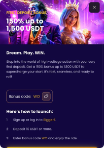 BiggerZ mob screen bonus promotions
