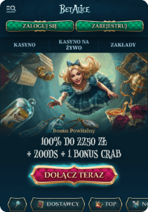 BetAlice casino mobile screen main page