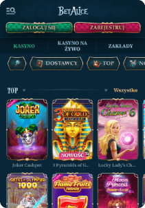 BetAlice casino mobile screen slots games