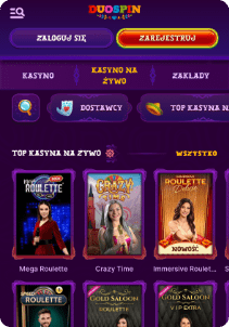 DuoSpin casino mobile screen live games