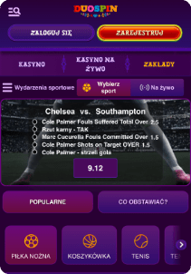 DuoSpin casino mobile screen sports games
