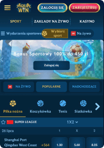 Aquawin casino mobile screen sports games