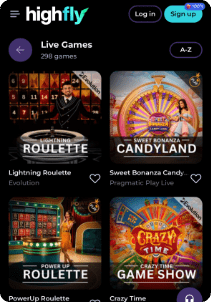HighFly casino mobile screen live casino