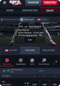 Mafia casino mobile screen sports games