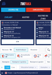 TikiiTaka Casino mobile screen sports games
