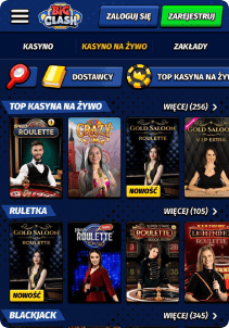 BiGClash Casino mobile screen live games
