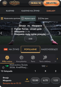 Gransino Casino mobile screen sports