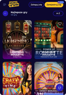 MoroSpin Casino mobile screen live games