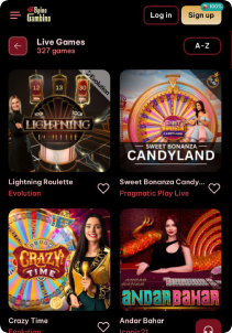 SpinogambinoSpin Casino mobile screen live games