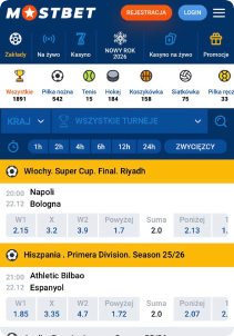 Mostbet Casino mobile screen sports games