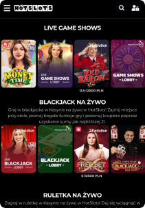 HotSlots Casino mobile screen live games