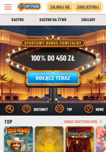 Wins Casino mobile screen main page