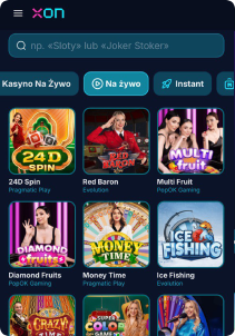 XON Casino mobile screen live games