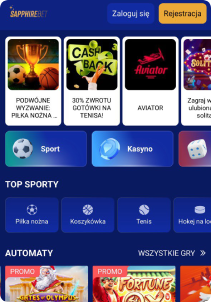 Sapphire Casino mobile screen main page