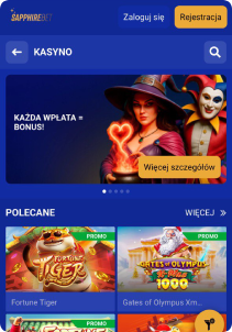Sapphire Casino mobile screen slots games