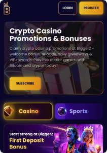 BiggerZ Casino mobile screen promotions