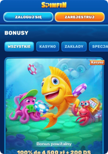 Spinfin Casino mobile screen bonusy