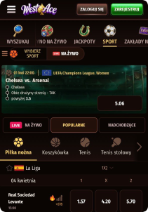 Westace Casino mobile screen promotions