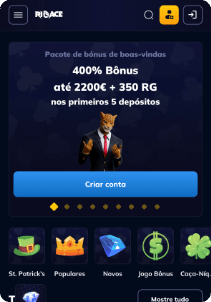 Rioace Casino mobile screen main page