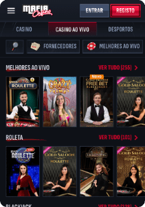 Mafia Casino mobile screen live casino