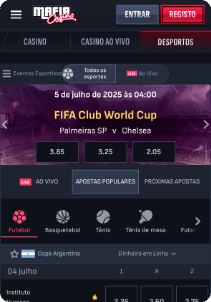 Mafia Casino mobile screen sports