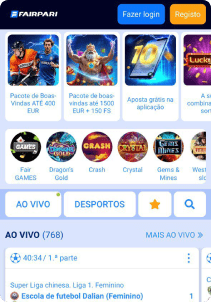 FairPari Casino mobile screen main page