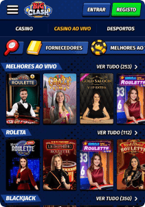 BigClash Casino mobile screen live games