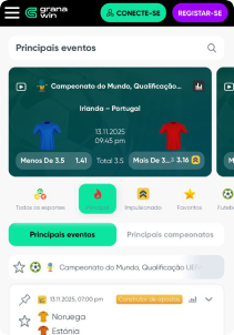 Granawin Casino mobile screen sports