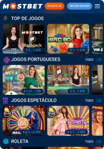 Mostbet Casino mobile screen live games