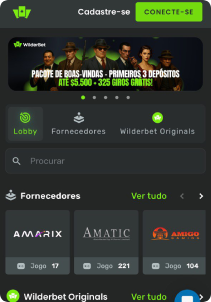WilderBet Casino mobile screen main page