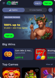 FridayRoll Casino mobile screen main page