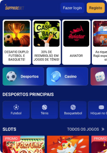 SapphireBet Casino mobile screen main page