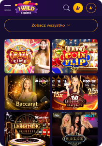 iWild casino mobile screen live casino