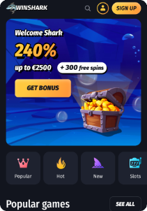Winshark casino mobile screen welcome bonus