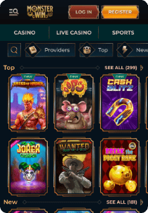 MonsterWin casino mobile screen slots games